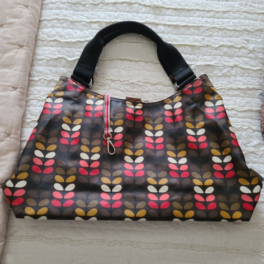Orla Kiely Red and Brown Shoulder Bag with Playful Pattern